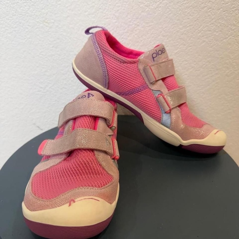 Plae Pink Glitter Velcro Kids Shoes Sneakers Size 3 Toddler